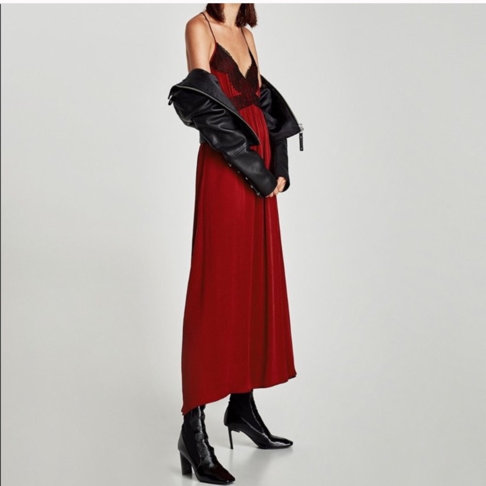 Zara Woman Red Camisole Dress with lace details